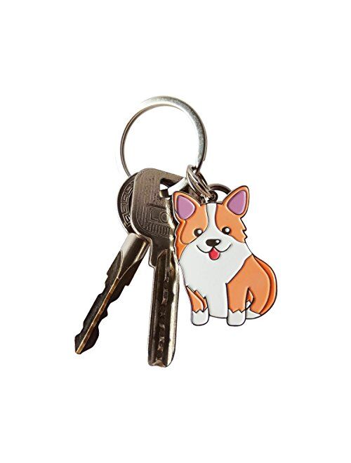 Feb.7 Keychain,Welsh Corgi Dog Keychain - Corgi Keyring- Corgi Bag Charm - Dog Tag - Gifts for Dog Lover (Silver)