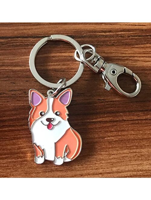 Feb.7 Keychain,Welsh Corgi Dog Keychain - Corgi Keyring- Corgi Bag Charm - Dog Tag - Gifts for Dog Lover (Silver)