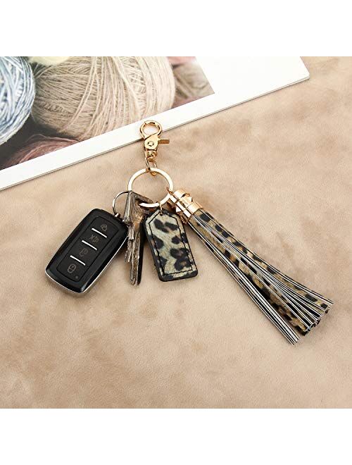 Leather Leopard Tassel Keychain for Women Bag Charm Accessories for Key Handbag Purse Phone Wallet Unique Gift