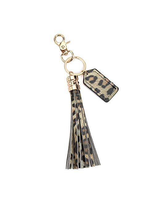 Leather Leopard Tassel Keychain for Women Bag Charm Accessories for Key Handbag Purse Phone Wallet Unique Gift