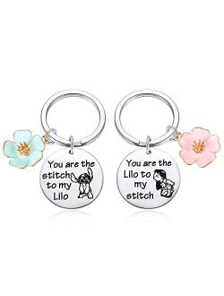 Stitch and Lilo Inspired Keychain Gift - You are The Lilo to My Stitch Keychains Cosplay Stich Jewelry Blue Pink Hibiscus Flowers Key Chains for Fans Collectors Friends B