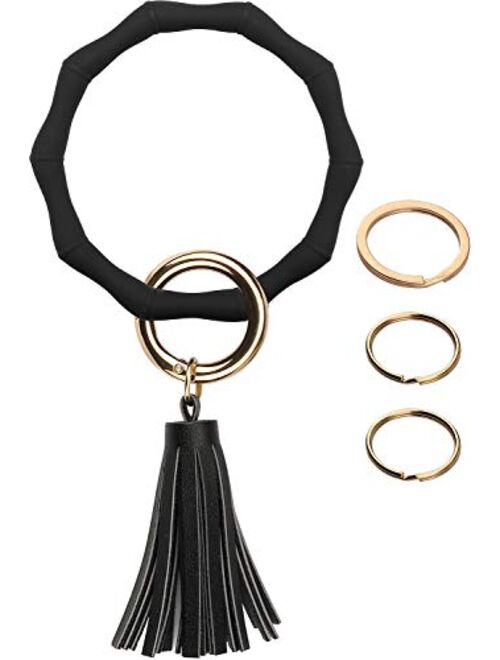 Key Ring Bracelet Keychain with Tassel Silicone Round Bangle Bamboo Shaped