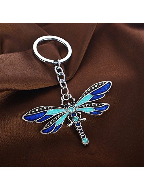 Aysekone Chic Enamel Dragonfly Keychain Bohemia Dragonfly Pendants Keyring Women Ladies Jewelry Gifts Animal Charms Key Chain Car Bags KeyfobBlue