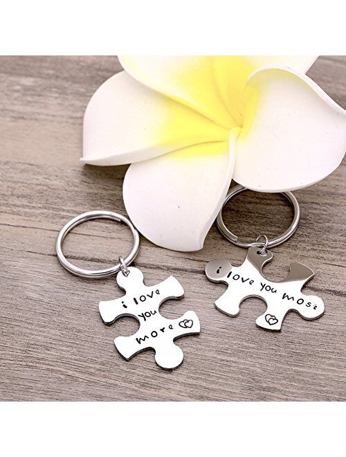 Melix Home Puzzle Piece Keychain I Love You More I Love You Most Couples Keychains Cute Couple Gifts
