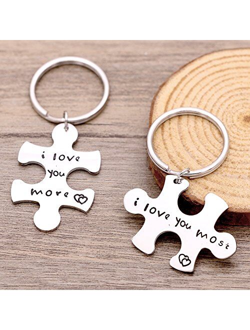 Melix Home Puzzle Piece Keychain I Love You More I Love You Most Couples Keychains Cute Couple Gifts
