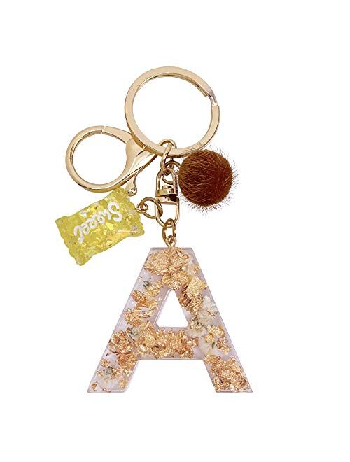 SELOVO Orange Flower Initial Keychain Letter Alphabet Sweet Bag Charm Key Chain