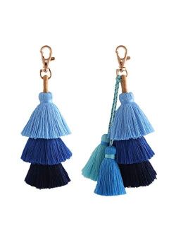 Colorful Tassel Bag Charm KeyChain - Bohemian Handmade Fringe Cute Keychains for Women, Handbag Purse Key Chain for Girls