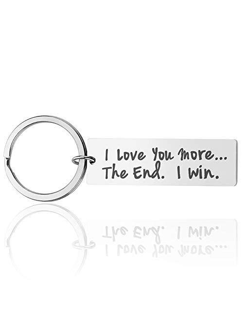 Funny Keychain Gift for Him Her I Love You More The End I Win Sentimental BFF Girlfriend Boyfriend Husband Wife Couple Key Ring for Valentine, Mother Day, Fathers Day, Ch