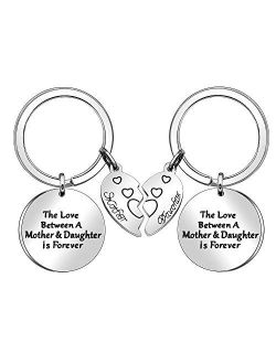 JJIA Mother Daughter Gifts, 2 Pcs Keychains Key Rings for Women Mom Daughter Gifts Christmas Birthday Mother's Day Gifts, Silver, Large