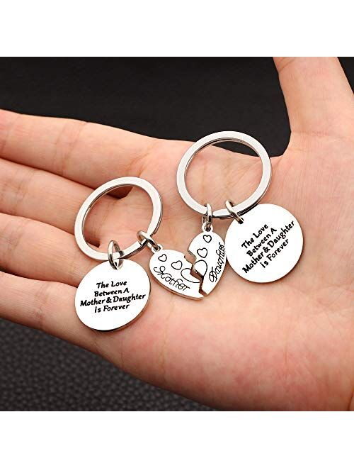 JJIA Mother Daughter Gifts, 2 Pcs Keychains Key Rings for Women Mom Daughter Gifts Christmas Birthday Mother's Day Gifts, Silver, Large
