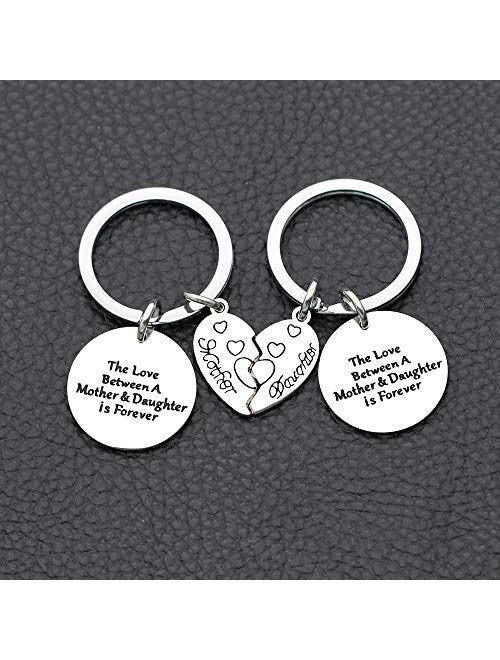 JJIA Mother Daughter Gifts, 2 Pcs Keychains Key Rings for Women Mom Daughter Gifts Christmas Birthday Mother's Day Gifts, Silver, Large