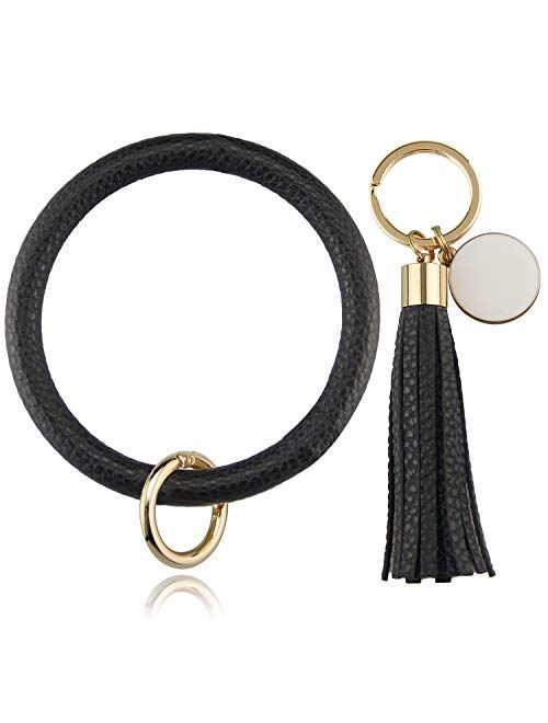 VANGAY Upgraded Wristlet Keychain Bracelet for Women Girls Leather Keyring Oversized Bangle Key Chain Tassel Bracelet Holder