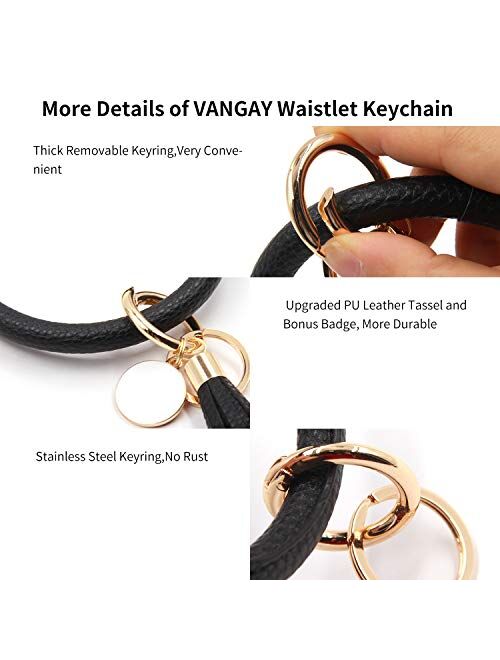VANGAY Upgraded Wristlet Keychain Bracelet for Women Girls Leather Keyring Oversized Bangle Key Chain Tassel Bracelet Holder