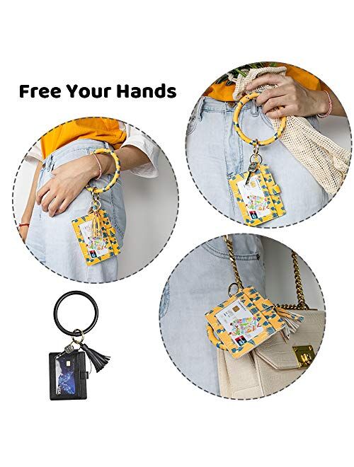Upgrade Leather Circle Wristlet Bracelet Keychain Wallet Key Ring ID Card Holder Pouch