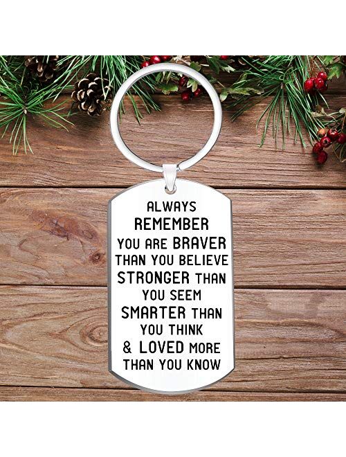 Jewelry Gift for Men Women- Always Remember You are Braver Than You Believe Inspirational Keychain