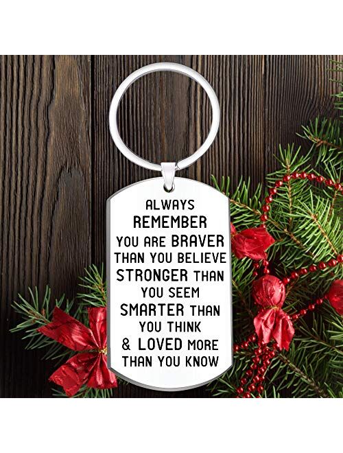 Jewelry Gift for Men Women- Always Remember You are Braver Than You Believe Inspirational Keychain