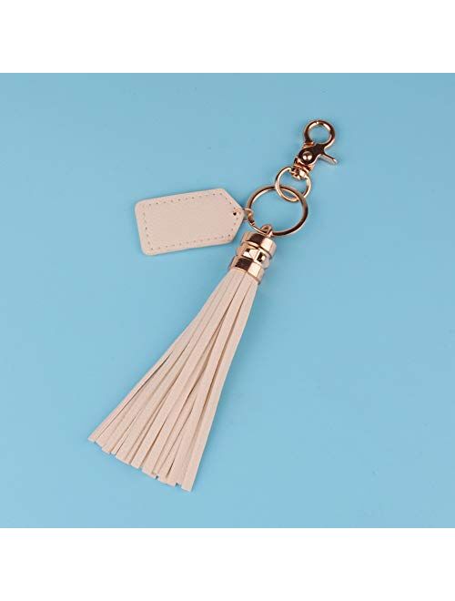Lantintop Multicolor Monogram Leather Tassel Women Keychain Bag Pendant Alloy Car Key Chain Ring Holder Retro Jewelry