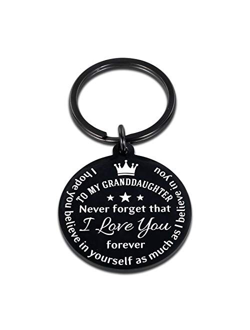 to My Granddaughter Gifts Key Chain Inspirational Granddaughter Birthday Graduation Christmas from Grandma Grandpa to Girls Teenage Kids Never Forget That I Love You Fore