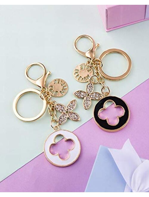 2 Pcs Keychains for Women, Charm Flower Crystal Rhinestone Car Key Chain Sparkling Key Ring Pendant for Purse, Handbag Bag Decoration