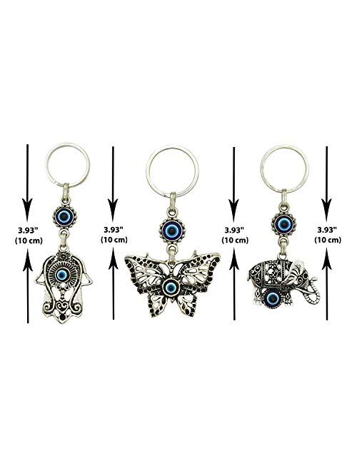 Erbulus Turkish Blue Evil Eye Keychain Amulet Set of 3 - Charm Gift for Women or Men