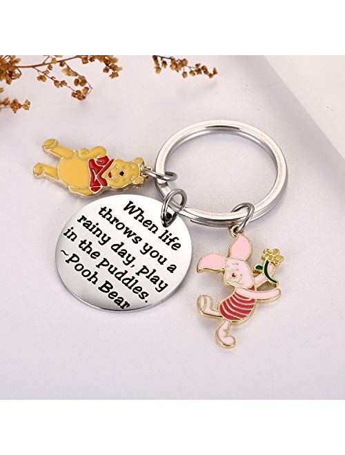 Winnie The Pooh Gift Pooh Piglet Teddy Bear Keychain Decor Party Suppiles - When Life Throws You a Rainy Day, Play in The Puddles Inspirational Gifts