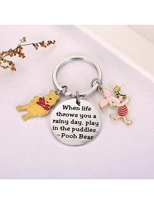 Winnie The Pooh Gift Pooh Piglet Teddy Bear Keychain Decor Party Suppiles - When Life Throws You a Rainy Day, Play in The Puddles Inspirational Gifts