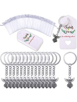 30 Pieces Angel Keychain Angel Pendant Keychain Key Ring with Thank You Kraft Tags Organza Bags