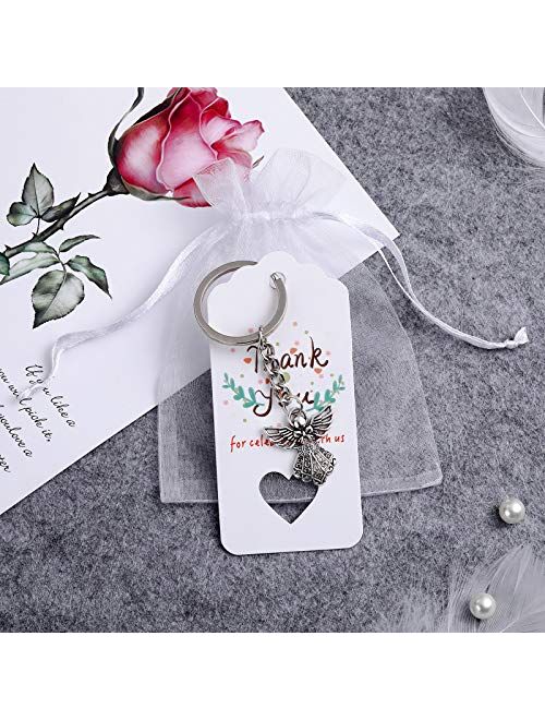 30 Pieces Angel Keychain Angel Pendant Keychain Key Ring with Thank You Kraft Tags Organza Bags