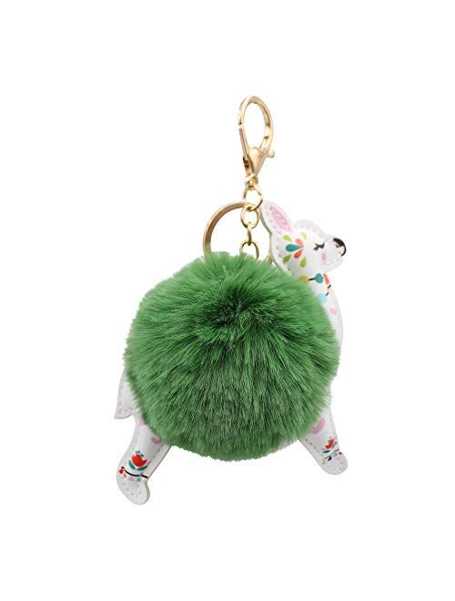 REAL SIC Alpaca/Llama Pom Pom Keychain - Faux Fur Fluffy Fuzzy Charm For Women & Girls