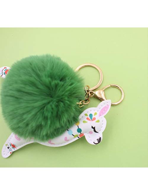 REAL SIC Alpaca/Llama Pom Pom Keychain - Faux Fur Fluffy Fuzzy Charm For Women & Girls