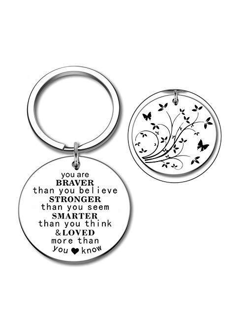Inspirational Encouragement Keychain Graduation Anniversary Birthday Gifts Family Gifts for Son Daughter You are Braver Than You Believe Stronger Keyring Christmas Gift f