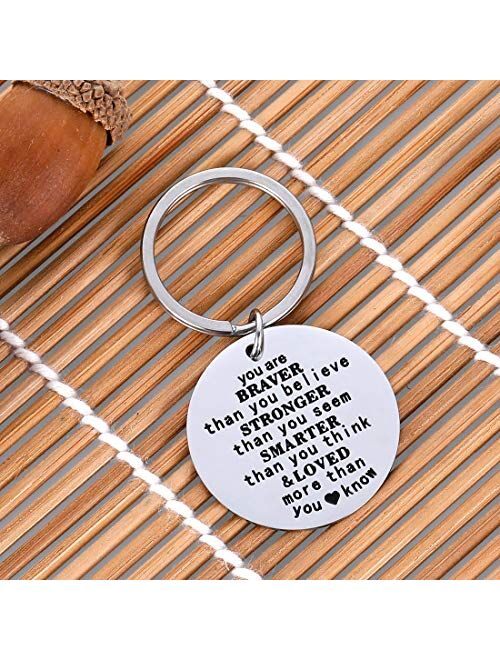 Inspirational Encouragement Keychain Graduation Anniversary Birthday Gifts Family Gifts for Son Daughter You are Braver Than You Believe Stronger Keyring Christmas Gift f
