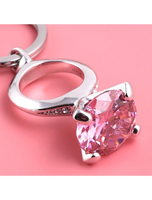 MILESI Shining Crystal Diamond Ring Car Keychain Rhinestones Charm Key Chain Gift for Women
