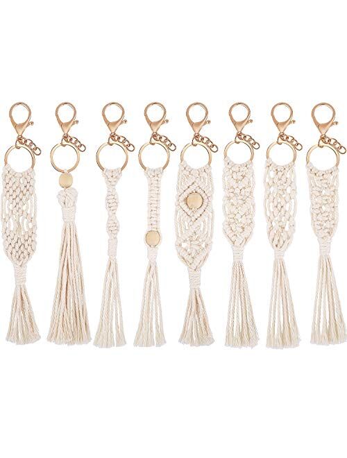 8 Pieces Mini Macrame Keychains Boho Macrame Bag Charms for Car Key Purse Phone Supplies