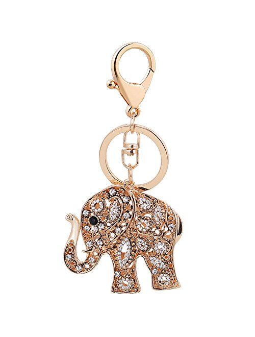 Skull Key Keychains 3D Creative Novelty Blings Crystal Skull Elephant Keychain for Women Girl Charm Purse Handbag Gift