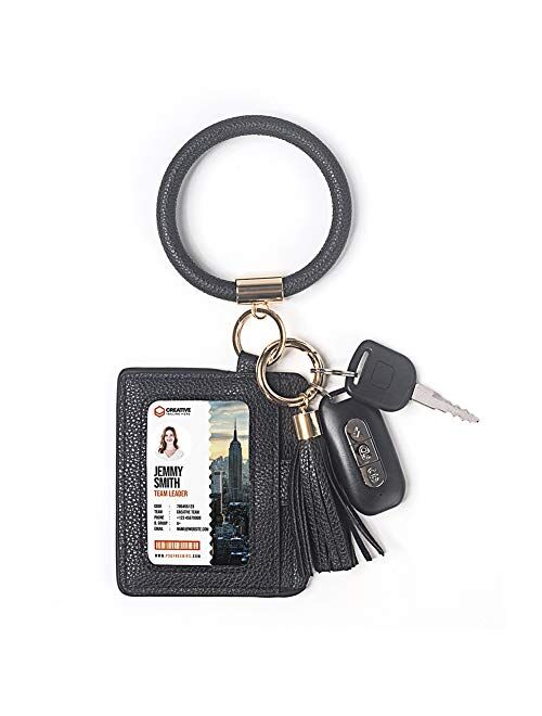 Cebostin Wristlet Bracelet Keychain with Card Holder ID Case,PU Leather