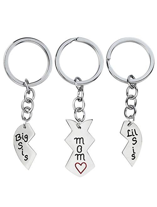 Miayon 3PCS Mother's Day Gifts from Daughter -Big Sis mom Little Sis, Stainless Steel Keychain Key Tag for Mothers Day, Birthday, Or Christmas Gift