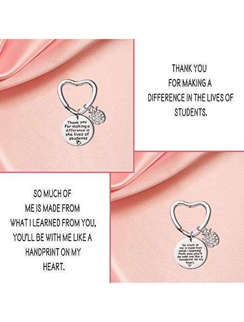 6 Pcs Teacher Appreciation Keychain Gifts with Jewerly Pendant, FineGood Stainless Steel Heart & Circle Shaped Keyrings Thank You Teacher Keychain Presents for Woman Teac