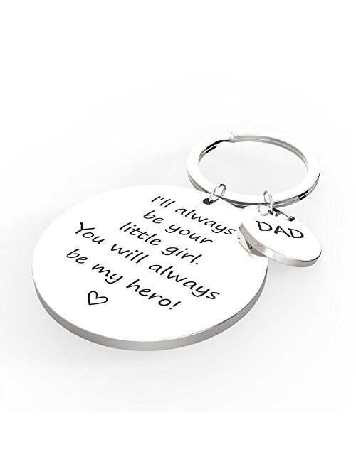 JINGRAYS Father's Day Keychain,Dad I'll Always Be Your Little Girl. You Will Always Be My Hero Keychain,Stainless Steel Pendant Key Ring Perfect gift for DAD(Retail Gift 