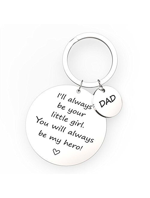 JINGRAYS Father's Day Keychain,Dad I'll Always Be Your Little Girl. You Will Always Be My Hero Keychain,Stainless Steel Pendant Key Ring Perfect gift for DAD(Retail Gift 
