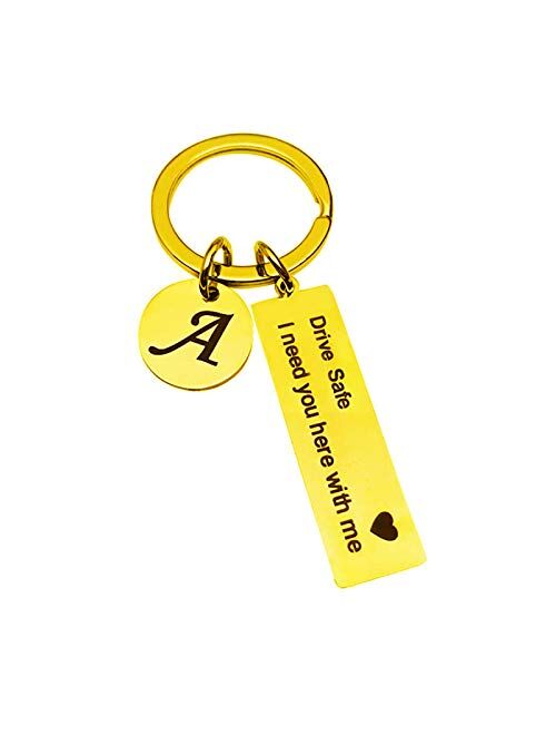 Drive Safe Stainless Steel Key chain 26 Letter Keychain Drive Safe I Need You Here with Me