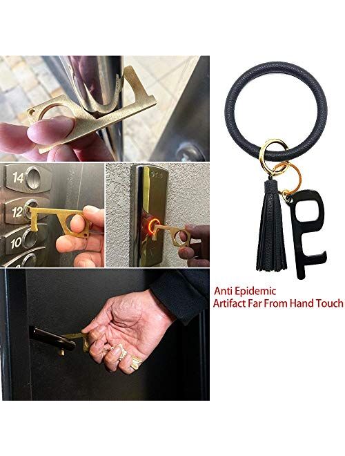 Keychain Leather Bracelet Key Ring Bangle Tassel Large Circle Wristlet Keychain holder free your hands for Women and Girls