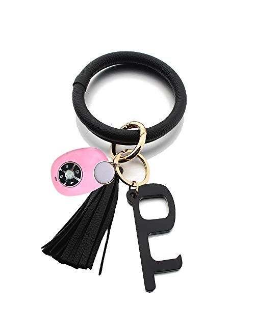 Keychain Leather Bracelet Key Ring Bangle Tassel Large Circle Wristlet Keychain holder free your hands for Women and Girls
