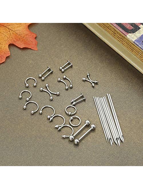 ORAZIO 84PCS Professional Piercing Kit Stainless Steel 14G 16G Belly Tongue Tragus Nipple Lip Nose Ring Body Jewelry