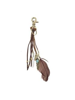Lux Accessories Women's Bag Charm Fabric PU Boho Tassel Pave Keychain Key Ring