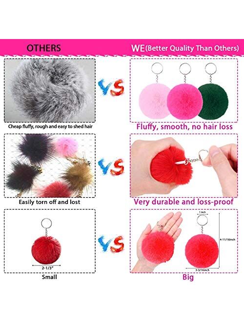 Pom Poms Keychain for Girls Women, Flasoo 20pcs Pom Poms Keychain Bulk Puff Ball Keychain Fluffy Pompoms with Keyring for Keychains Bags