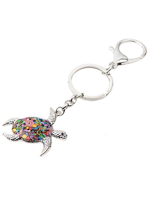 Bonsny Enamel Metal Turtle Key chains For Women Girls Gifts Car Purse bag Tortoise Pendant Charms