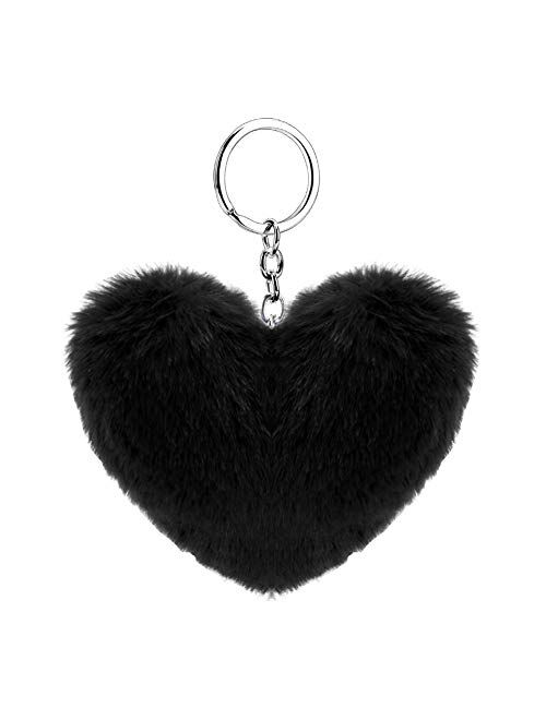 Soleebee Soft Artificial Rabbit Fur Keychain Love Heart Plush Key Ring Cute Bag Charm for Women Girls