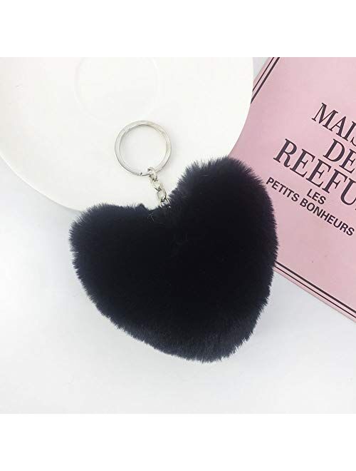 Soleebee Soft Artificial Rabbit Fur Keychain Love Heart Plush Key Ring Cute Bag Charm for Women Girls