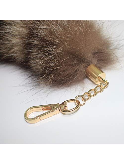 2 pcs 10inches Authentic Raccoon Tail Fur Skin Halloween Party Cosplay Toy Handbag Accessories Key Chain Ring Hook